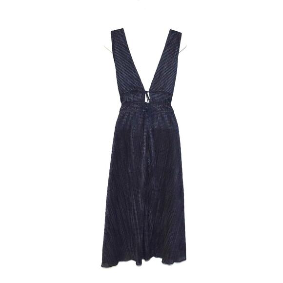 B2 NWT MONIQUE LHUILLIER Night Sky Deep V-neck Back Ties Sleeveless Dress Sz 16 - Picture 3 of 7